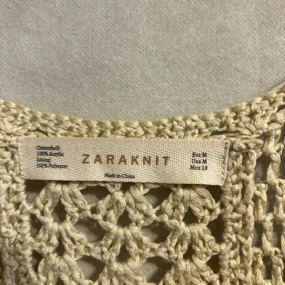 Zara knit crochet sleeveless beach resort wear mini femenine dress SZ M tan boho - Picture 9 of 10